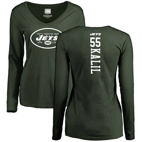 New York Jets Green Women Ryan Kalil Backer NFL Football #55 Long Sleeve T Shirt